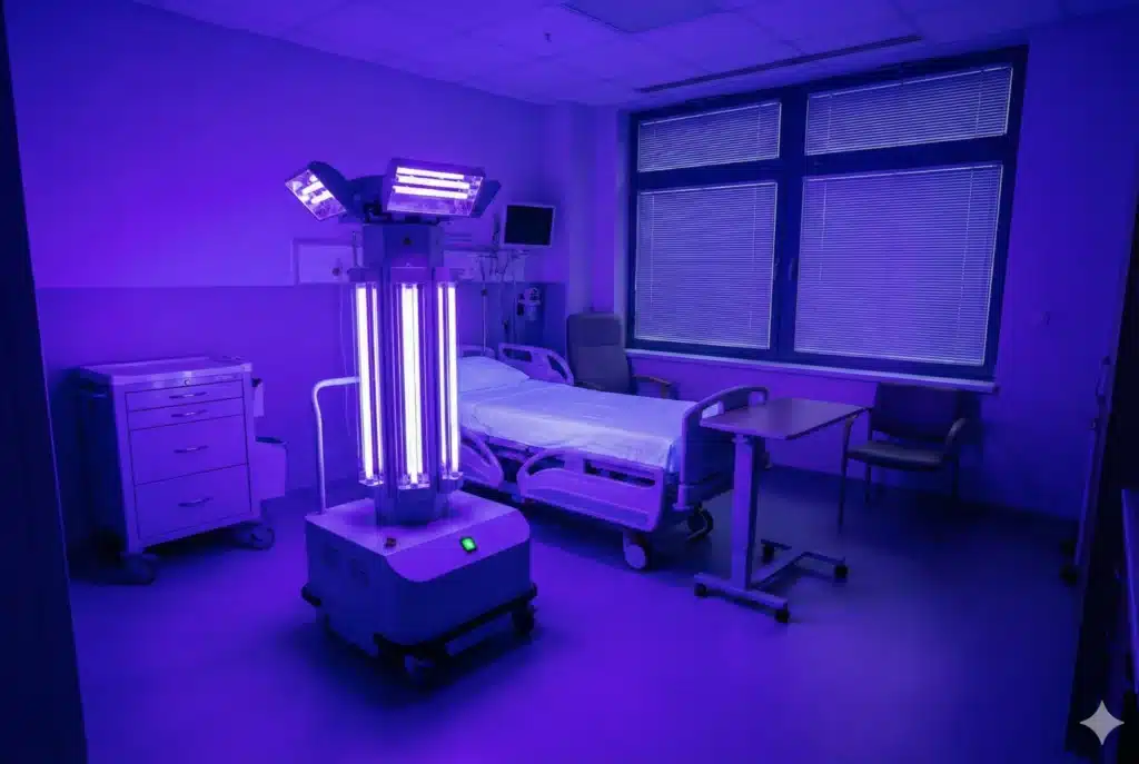 UV-C sterilization equipment used in healthcare cleaning